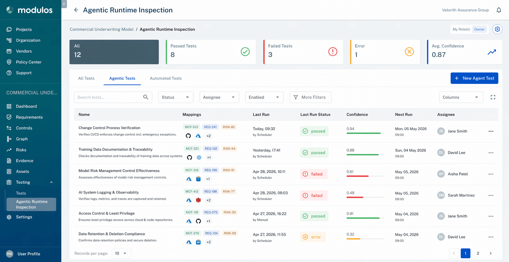 Agentic runtime inspection with structured verdict and report