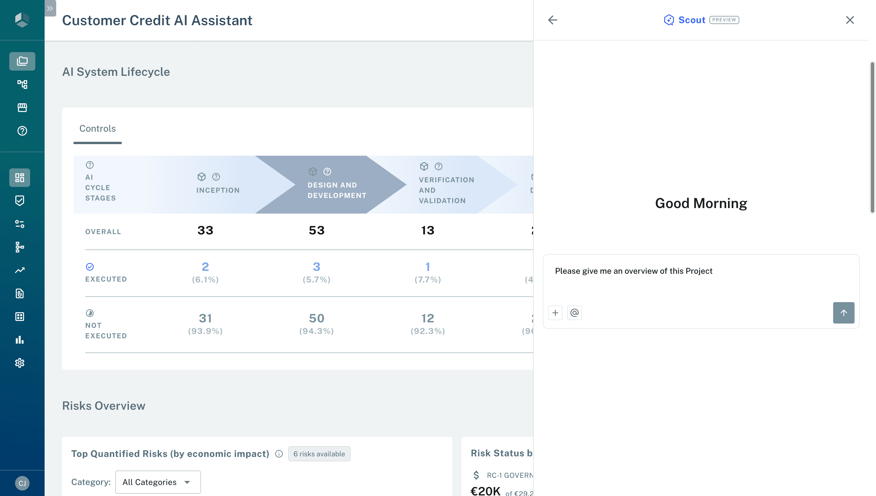 Scout conversation with compliance question and cited answer