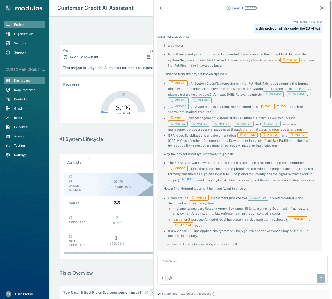 Scout AI assistant helping with control assessment and risk analysis