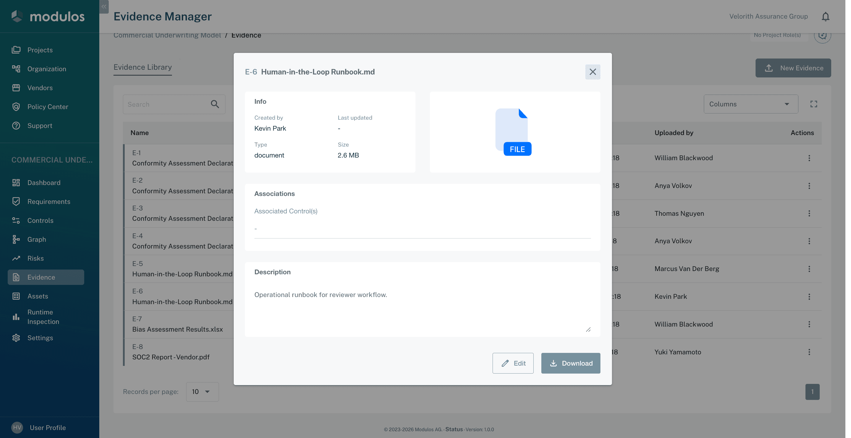 Evidence browser with AI-suggested control mappings