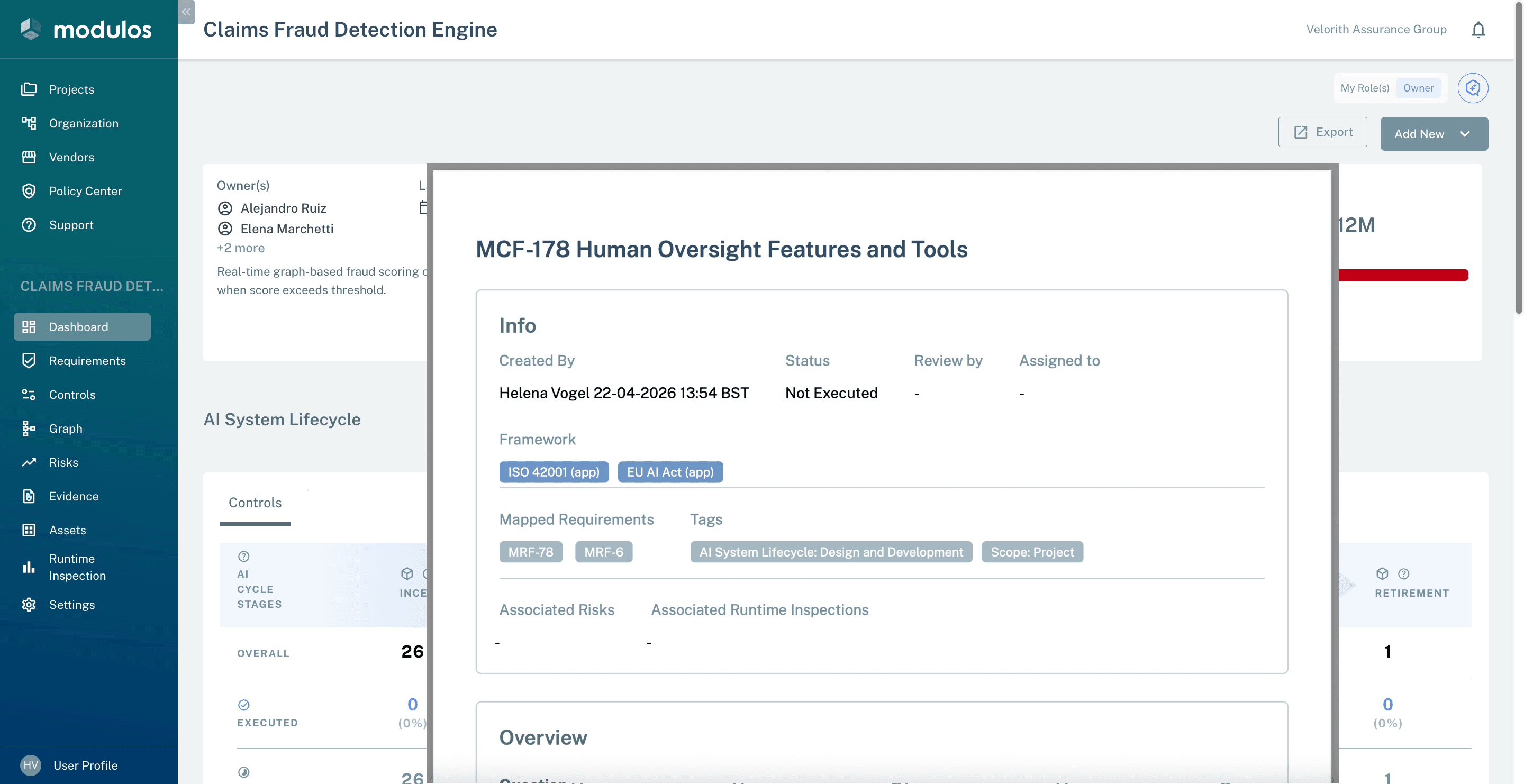 Export modal with audit package options