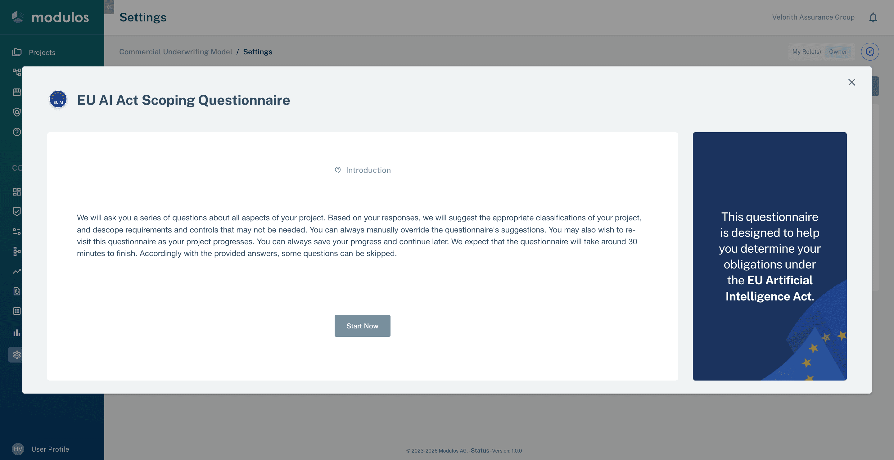 Scoping questionnaire with risk classification result