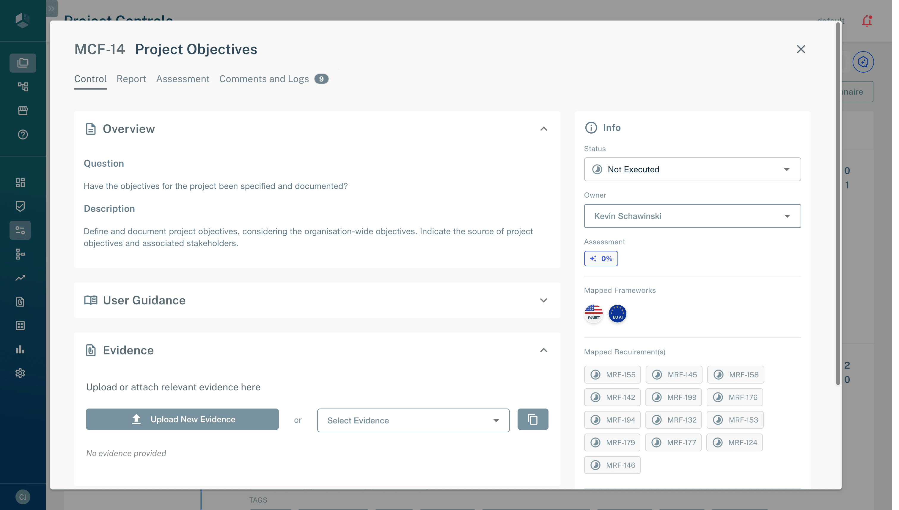 Control detail showing multi-framework mapping